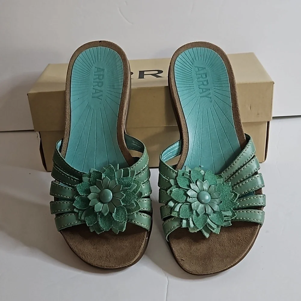 Array Maui Slide with Flower sz 7.5m Turquoise NIB